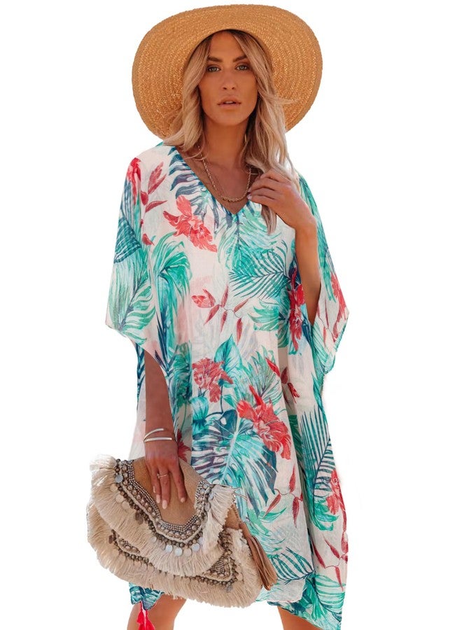 Moss Rose Women's Beach Cover up Swimsuit Kimono Cardigan with Bohemian Floral Print - Image 1